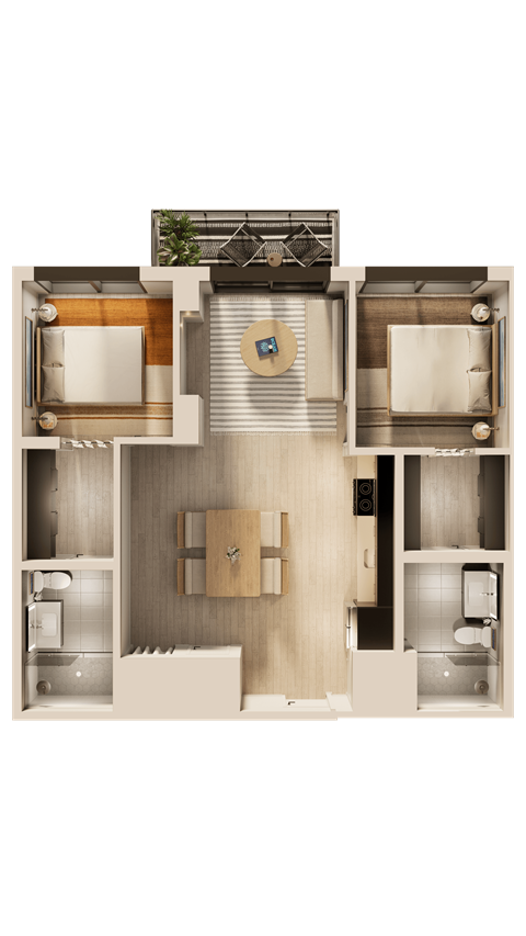 A cutaway view of a house showing the interior layout.
